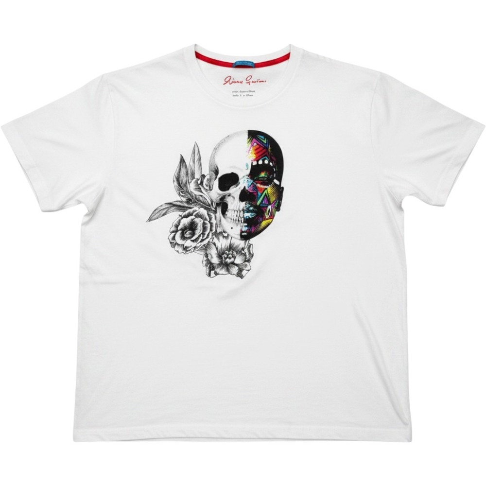 Robert Graham Mens White Skull Graphic T-Shirt 100% Cotton 3XL Multi Color Art